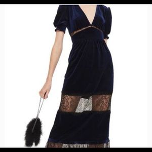 Top shop dark navy velvet black lace dress SZ 10